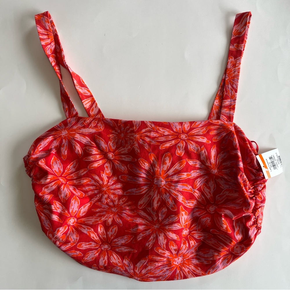 Free People Women's‎ XL All Tied Up Tank Red Floral Crop Tank Tie Back Boho Chic